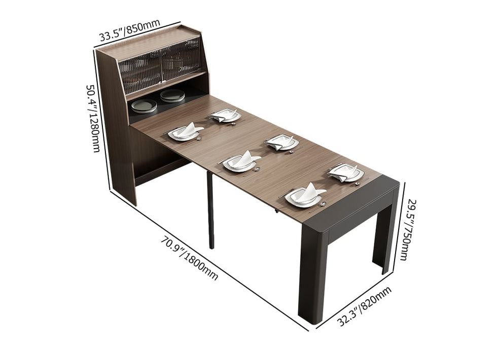 HMR - 70.9" Farmhouse Extendable Dining Table with Storage Sideboard Seats 4-6 People