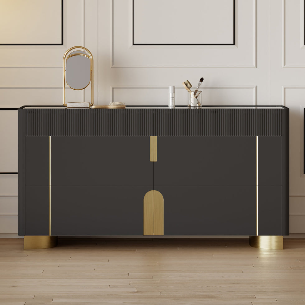 HMR - Artus 59"W 6 Drawer Dresser Glass Top Closet Island with Jewelry Display Storage