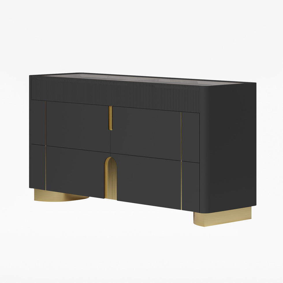 HMR - Artus 59"W 6 Drawer Dresser Glass Top Closet Island with Jewelry Display Storage