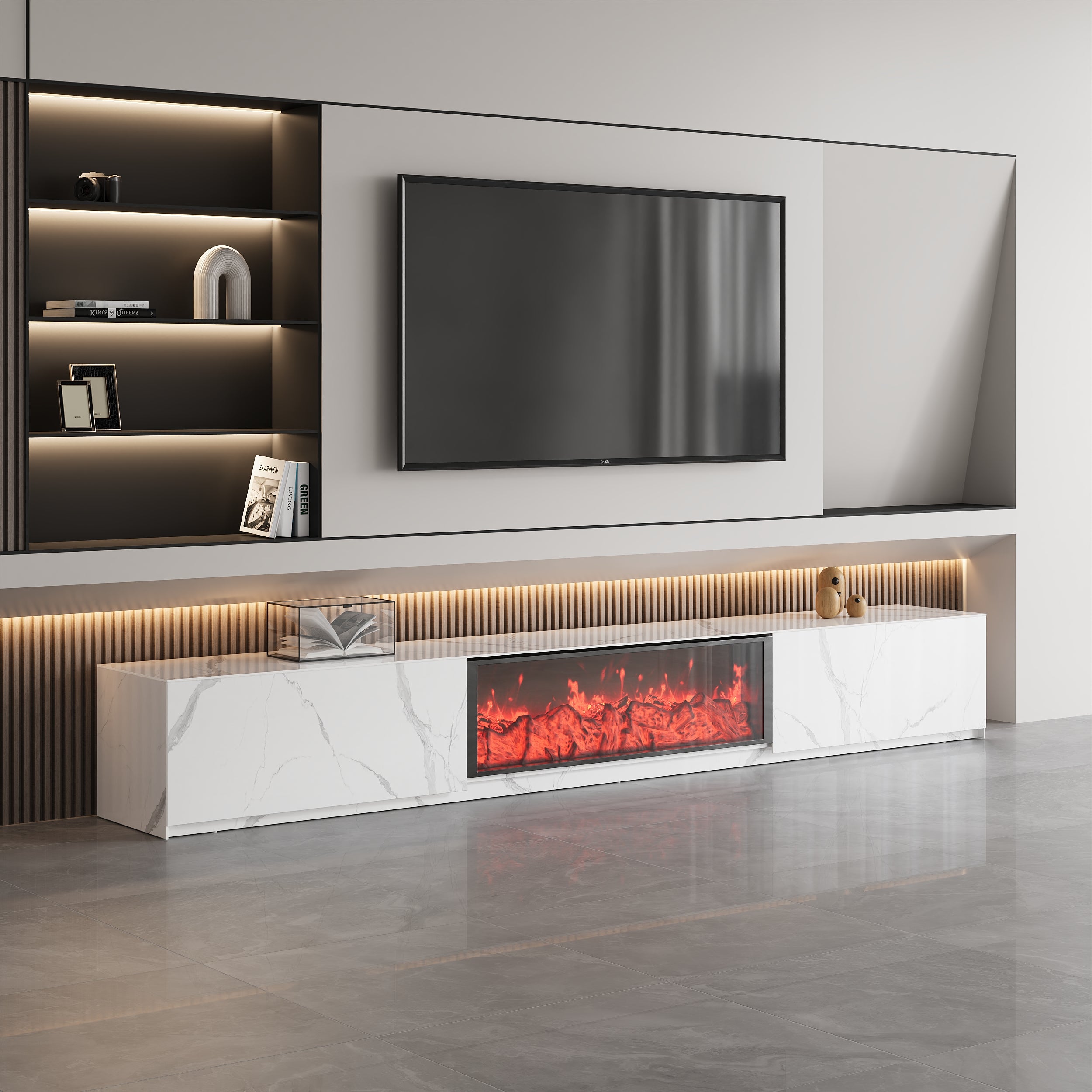 HMR - Electric Fireplace TV Stand with 2 Drawers
