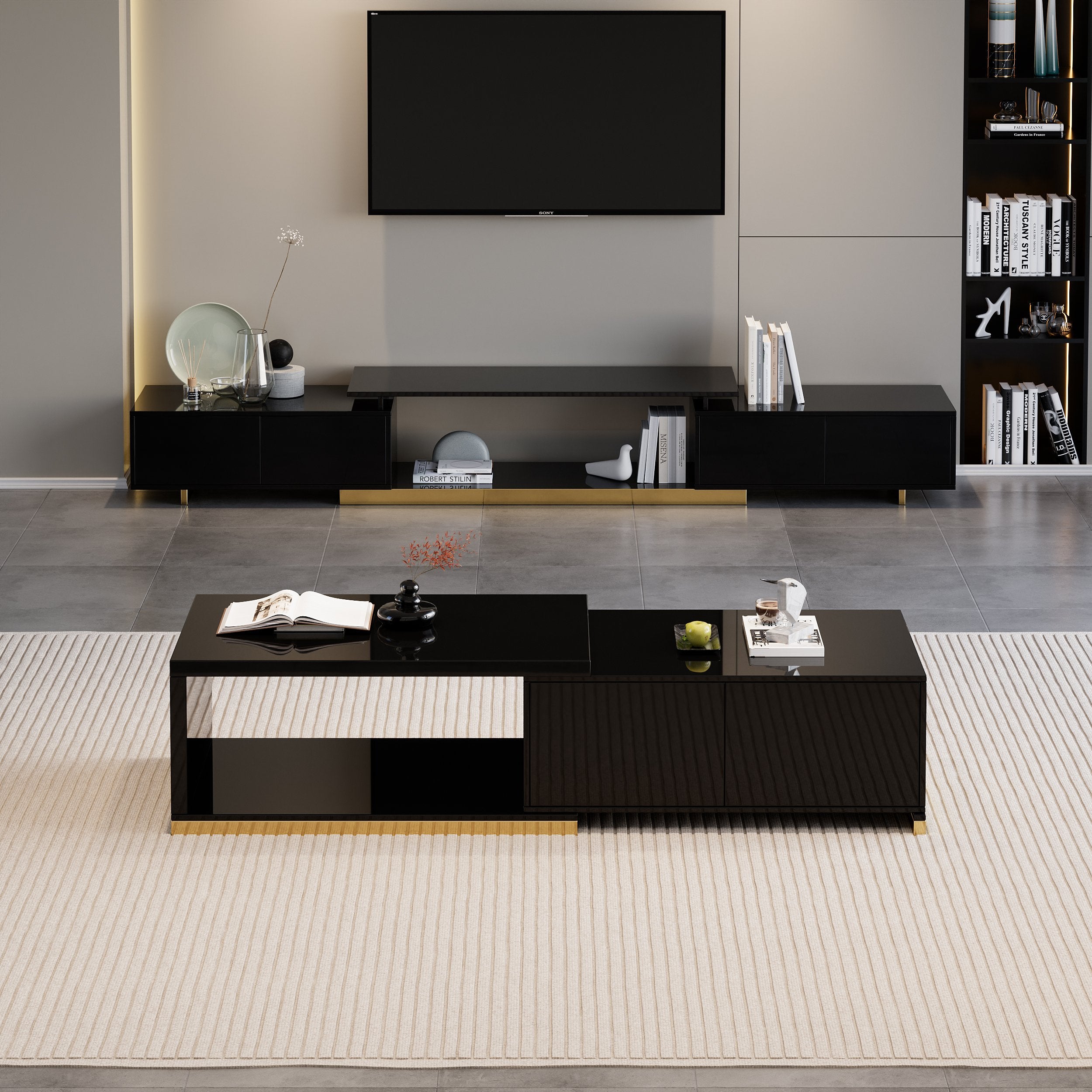 HMR - Mordelle Rectangle Extendable Glossy Coffee Table (39" -71")