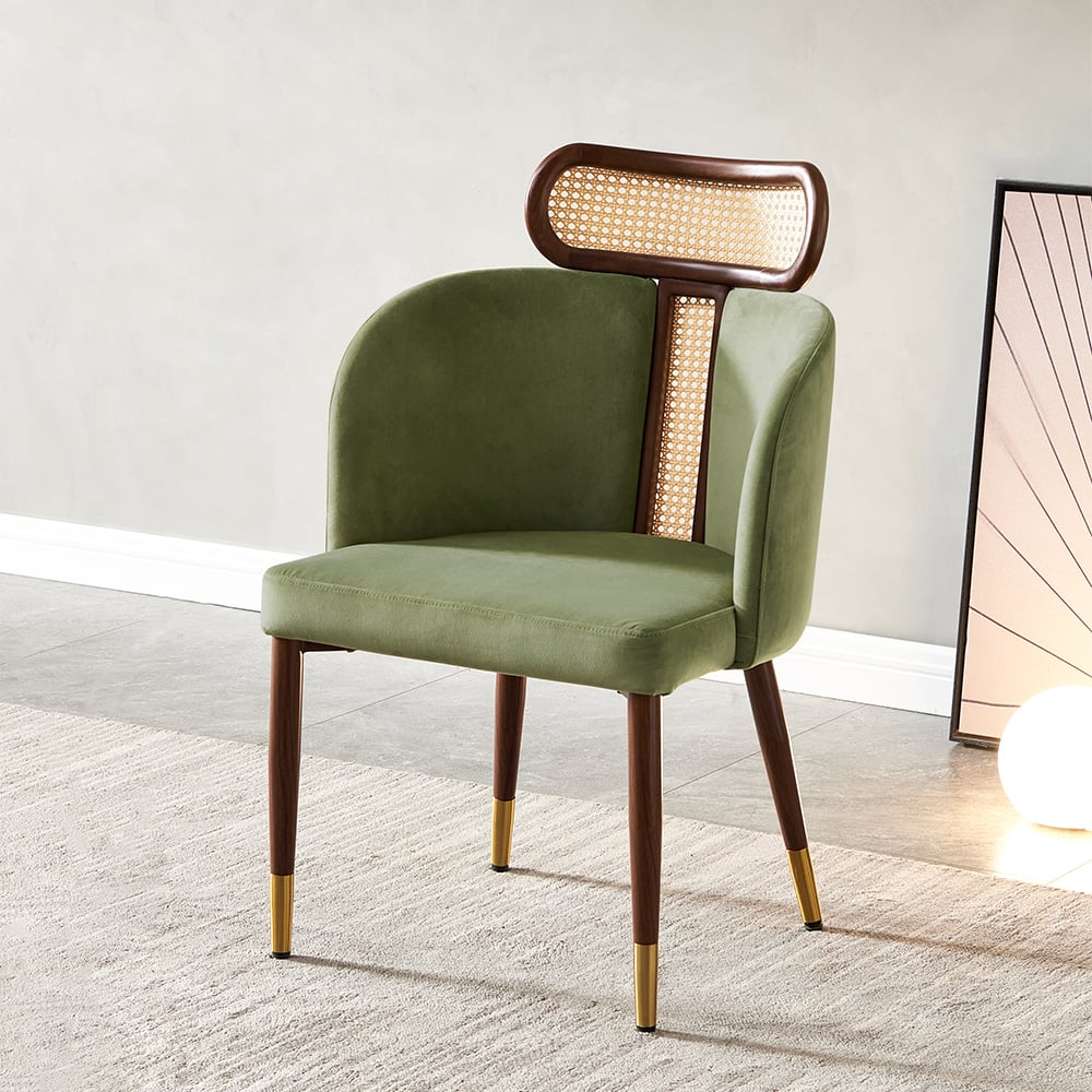 HMR - Mid-Century Modern Dining Chairs with Velvet Upholstery (Set of 2)