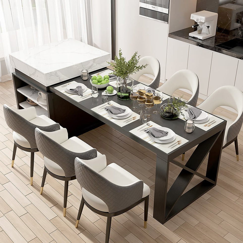 HMR - 73"-93" Extendable Kitchen Island with Storage Kitchen Cabinet