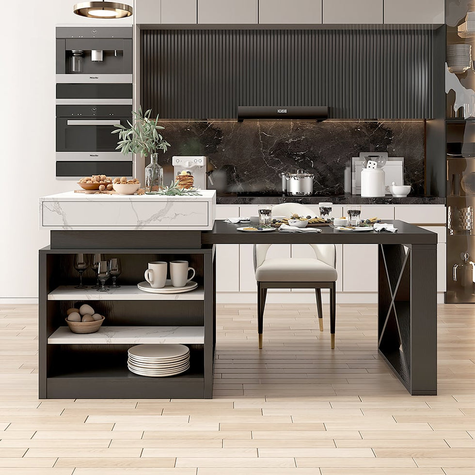HMR - 73"-93" Extendable Kitchen Island with Storage Kitchen Cabinet