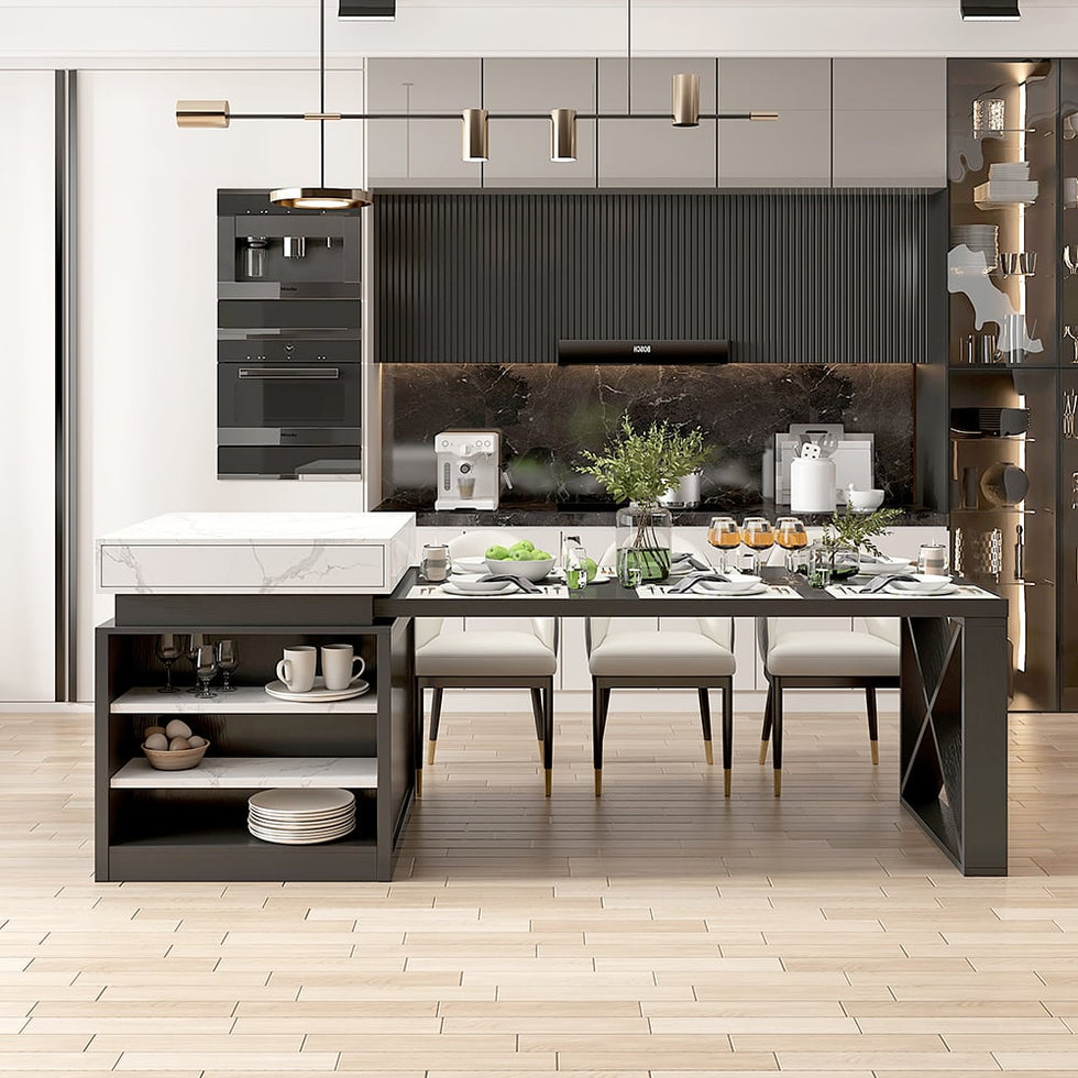 HMR - 73"-93" Extendable Kitchen Island with Storage Kitchen Cabinet