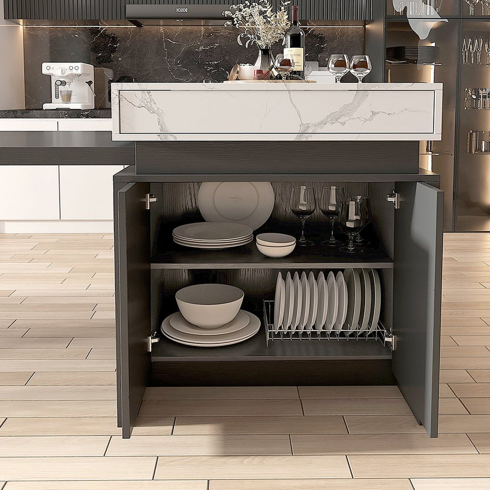HMR - 73"-93" Extendable Kitchen Island with Storage Kitchen Cabinet