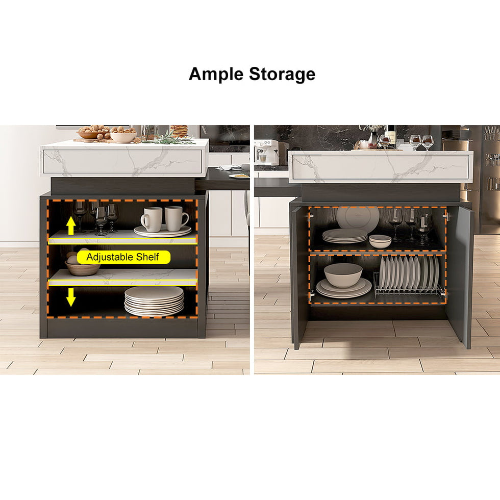 HMR - 73"-93" Extendable Kitchen Island with Storage Kitchen Cabinet