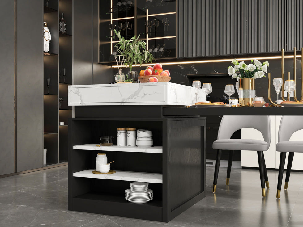 HMR - 73"-93" Extendable Kitchen Island with Storage Kitchen Cabinet