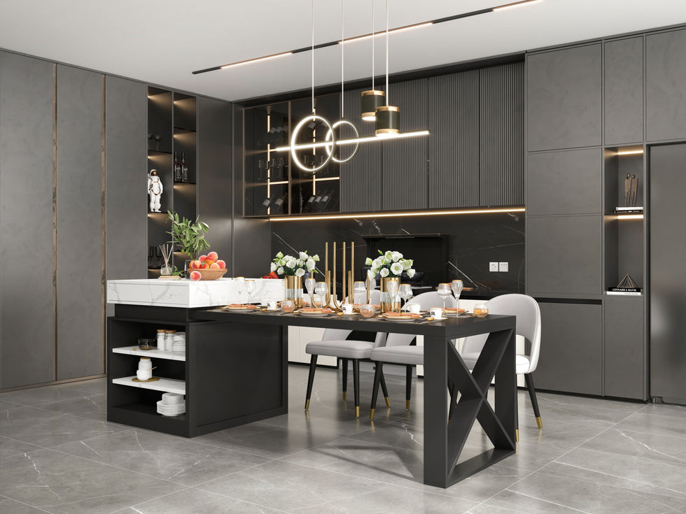 HMR - 73"-93" Extendable Kitchen Island with Storage Kitchen Cabinet