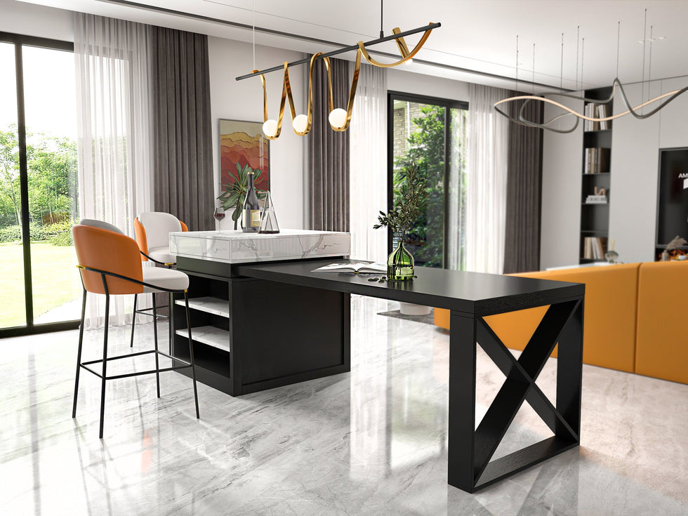 HMR - 73"-93" Extendable Kitchen Island with Storage Kitchen Cabinet