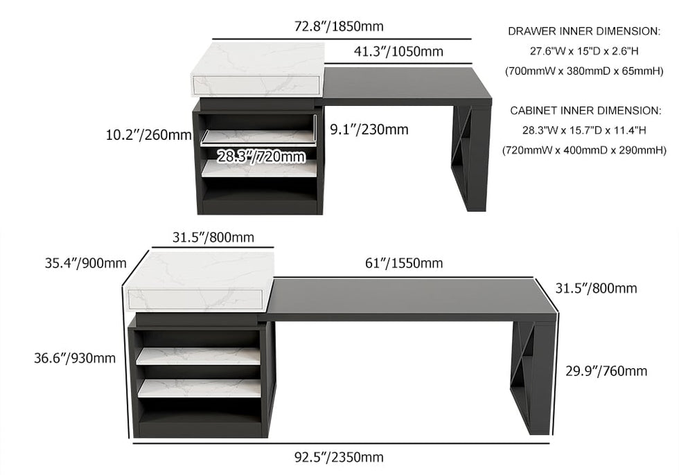 HMR - 73"-93" Extendable Kitchen Island with Storage Kitchen Cabinet