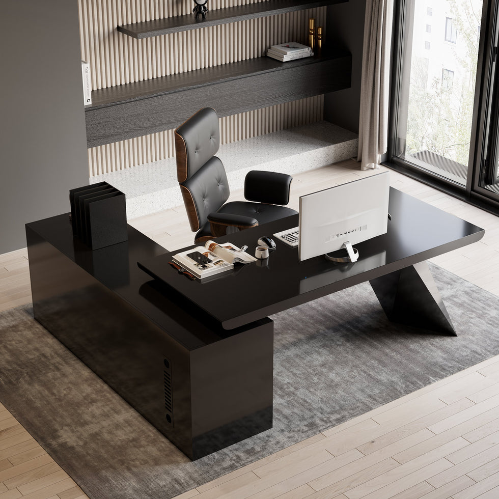 HMR - Modern L-Shape Executive Desk & Office Chair Set