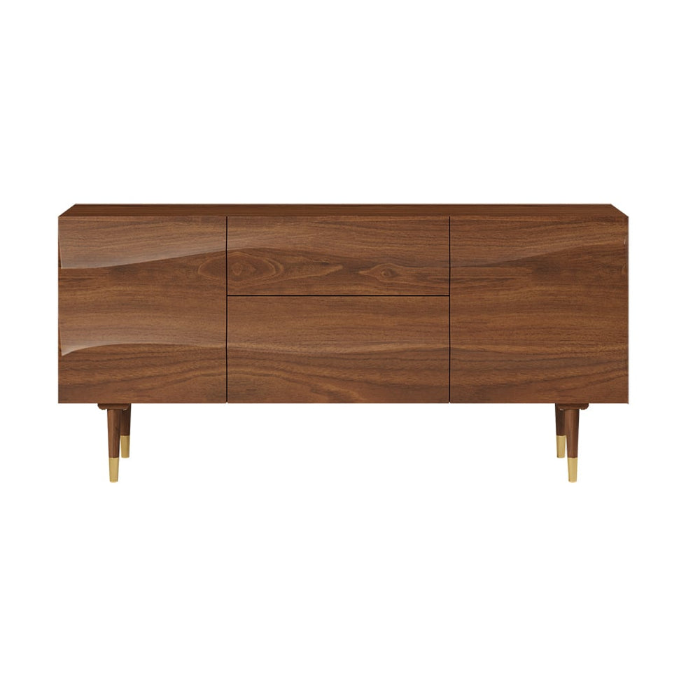 HMR - Lake 71" Walnut Sideboard Credenza with Storage Buffet Kitchen Cabinet Wavy Mid-Century