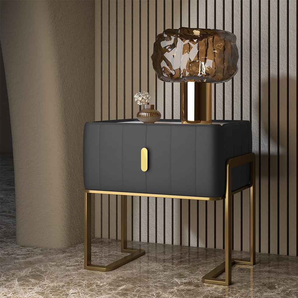 HMR - Modern Nightstand Drawer Bedroom Bedside Table with Sintered Stone Top