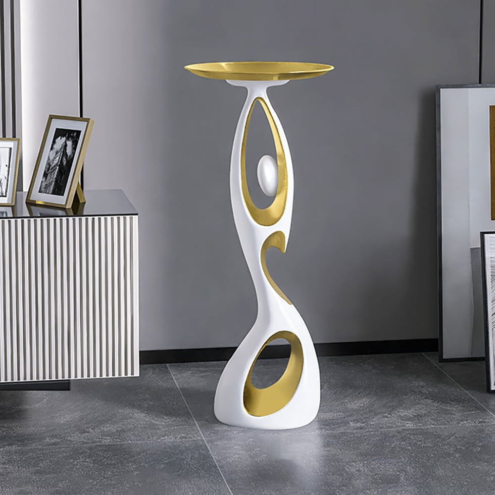 HMR - Art Figurine Resin Gold Side Table with Tray Top