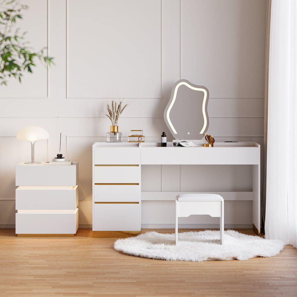 HMR - LED Mirror Makeup Vanity Set with 2 Smart Nightstands