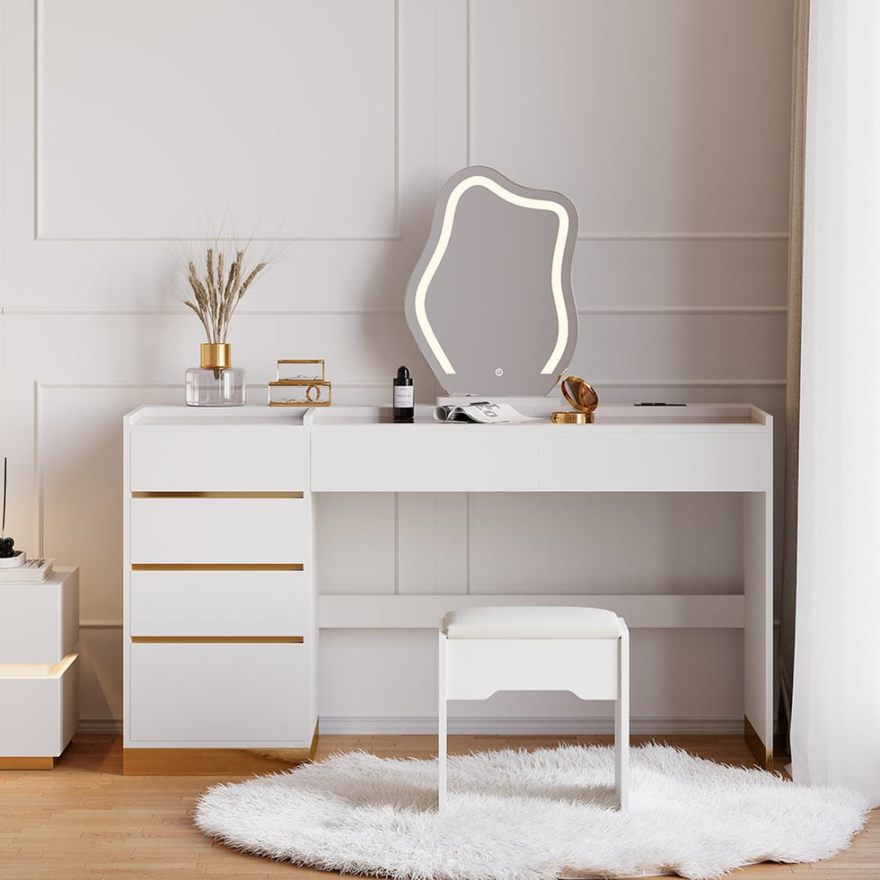 HMR - LED Mirror Makeup Vanity Set with 2 Smart Nightstands