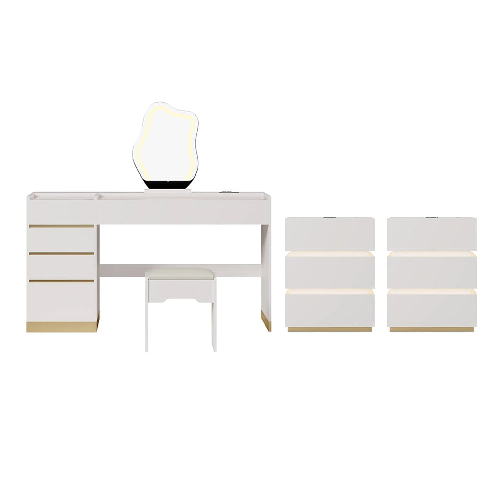 HMR - LED Mirror Makeup Vanity Set with 2 Smart Nightstands