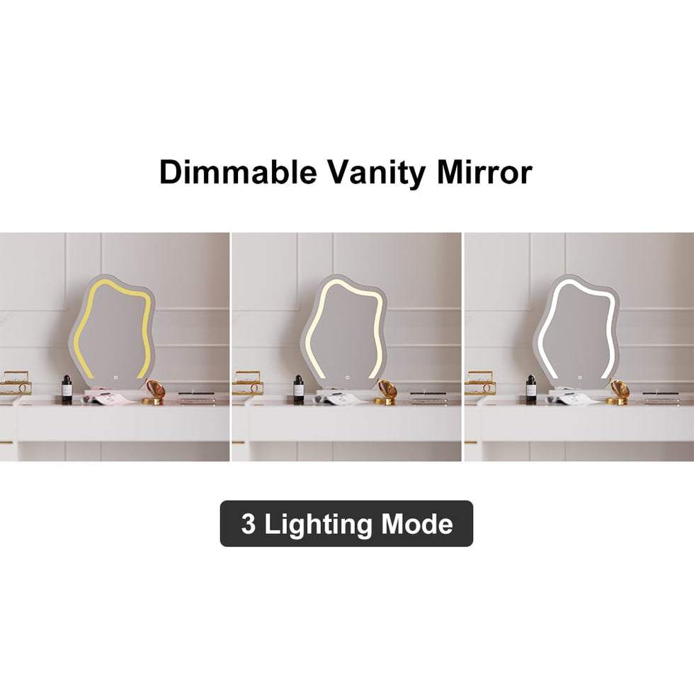 HMR - LED Mirror Makeup Vanity Set with 2 Smart Nightstands