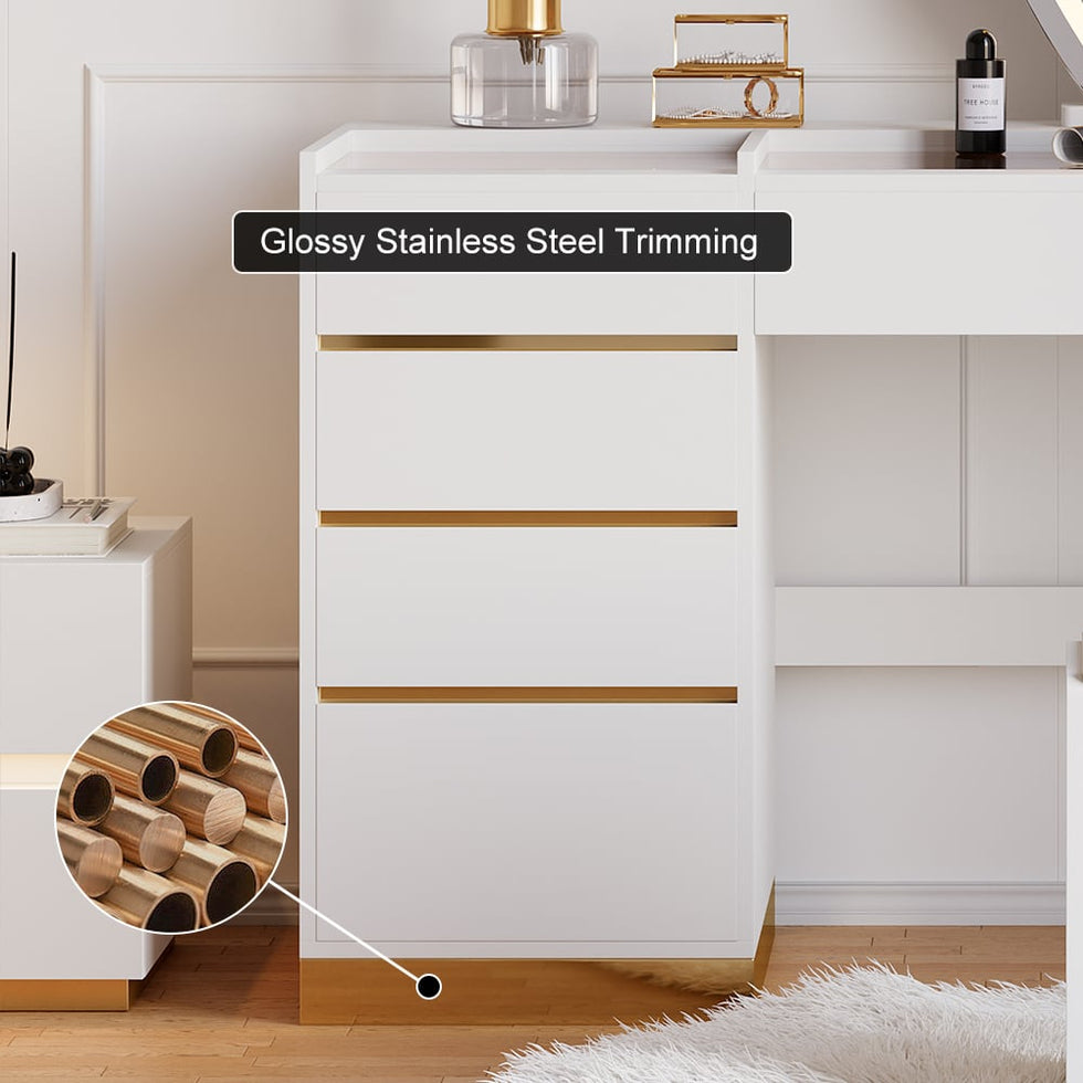 HMR - LED Mirror Makeup Vanity Set with 2 Smart Nightstands