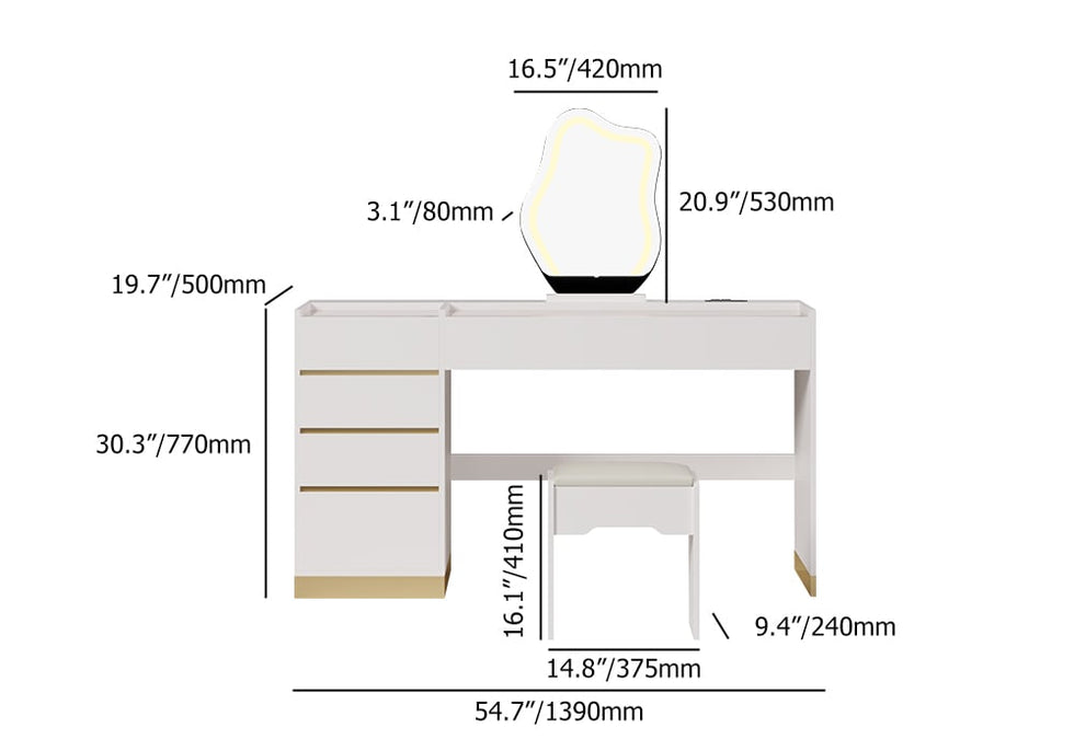 HMR - LED Mirror Makeup Vanity Set with 2 Smart Nightstands