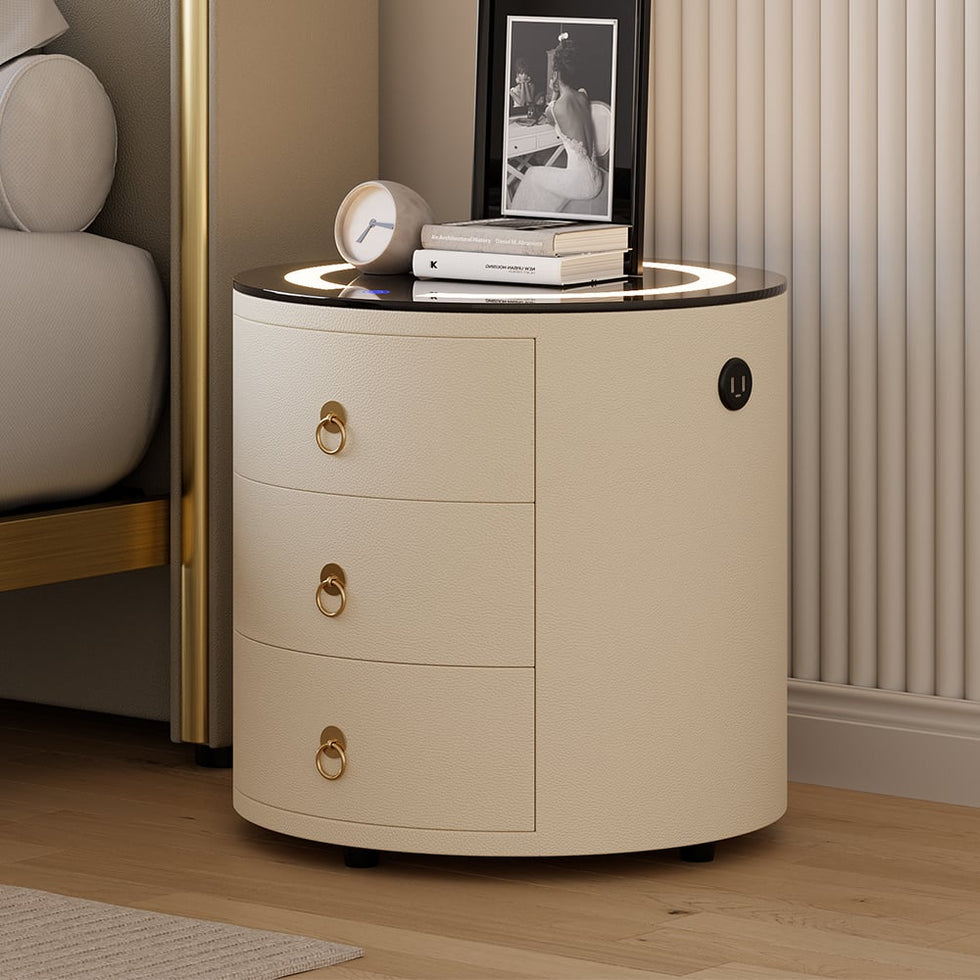 HMR - Leather 3-Drawer Smart Nightstand with Light & Speaker