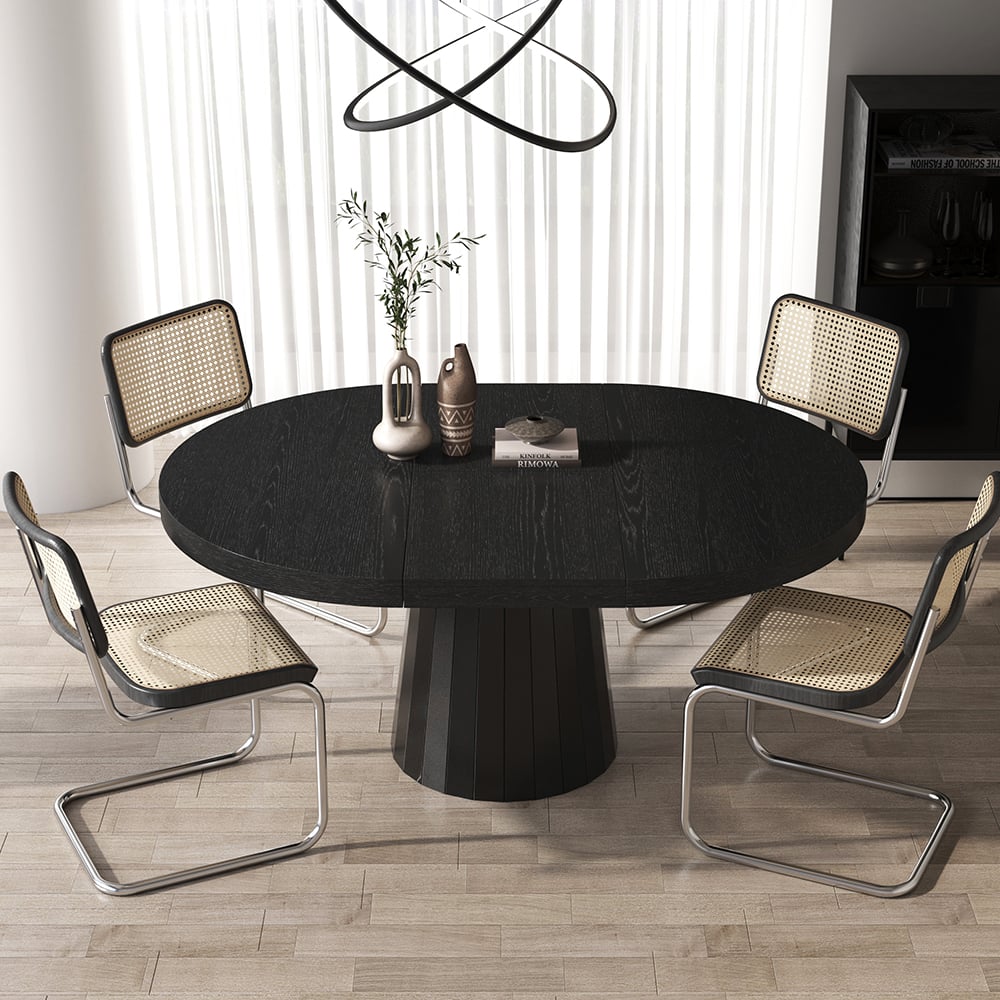 HMR - 39"-55" Japandi Style Oval & Round Extendable Wood Dining Table (Seats 4-6 People)