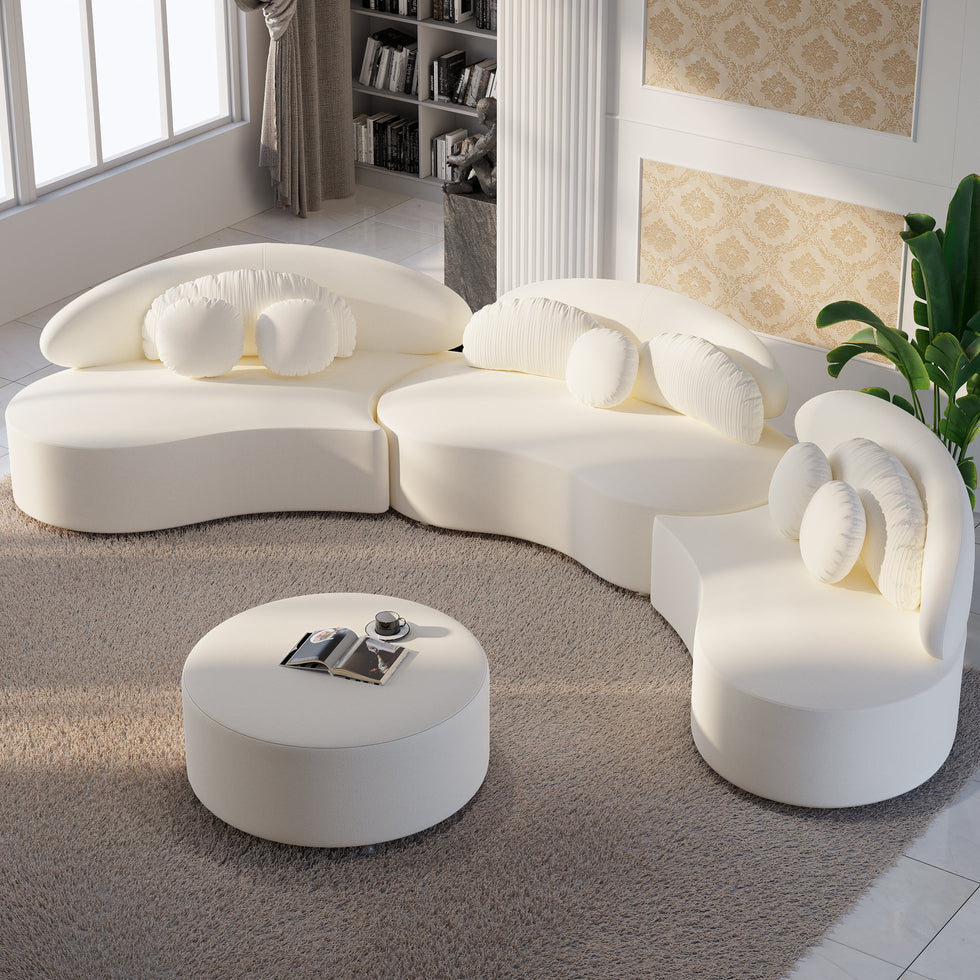 HMR - Curved Sectional Sofa with Ottoman & Pillows