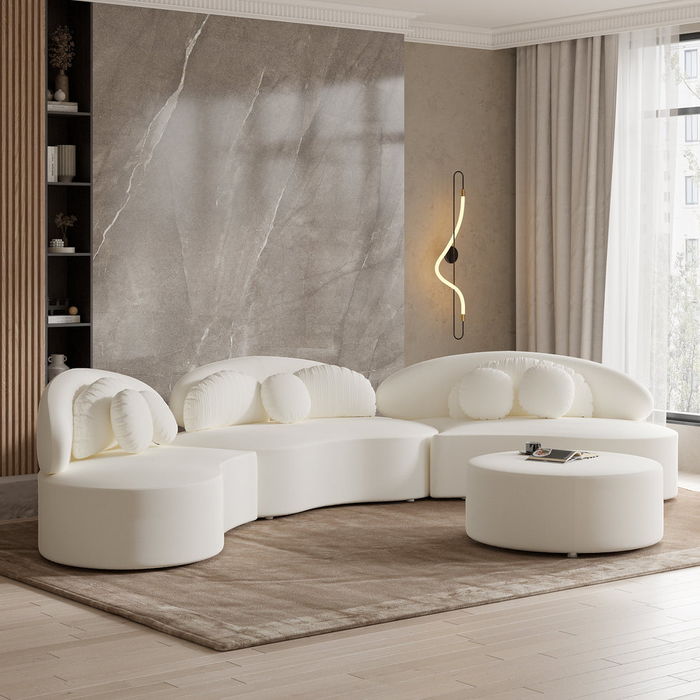 HMR - Curved Sectional Sofa with Ottoman & Pillows