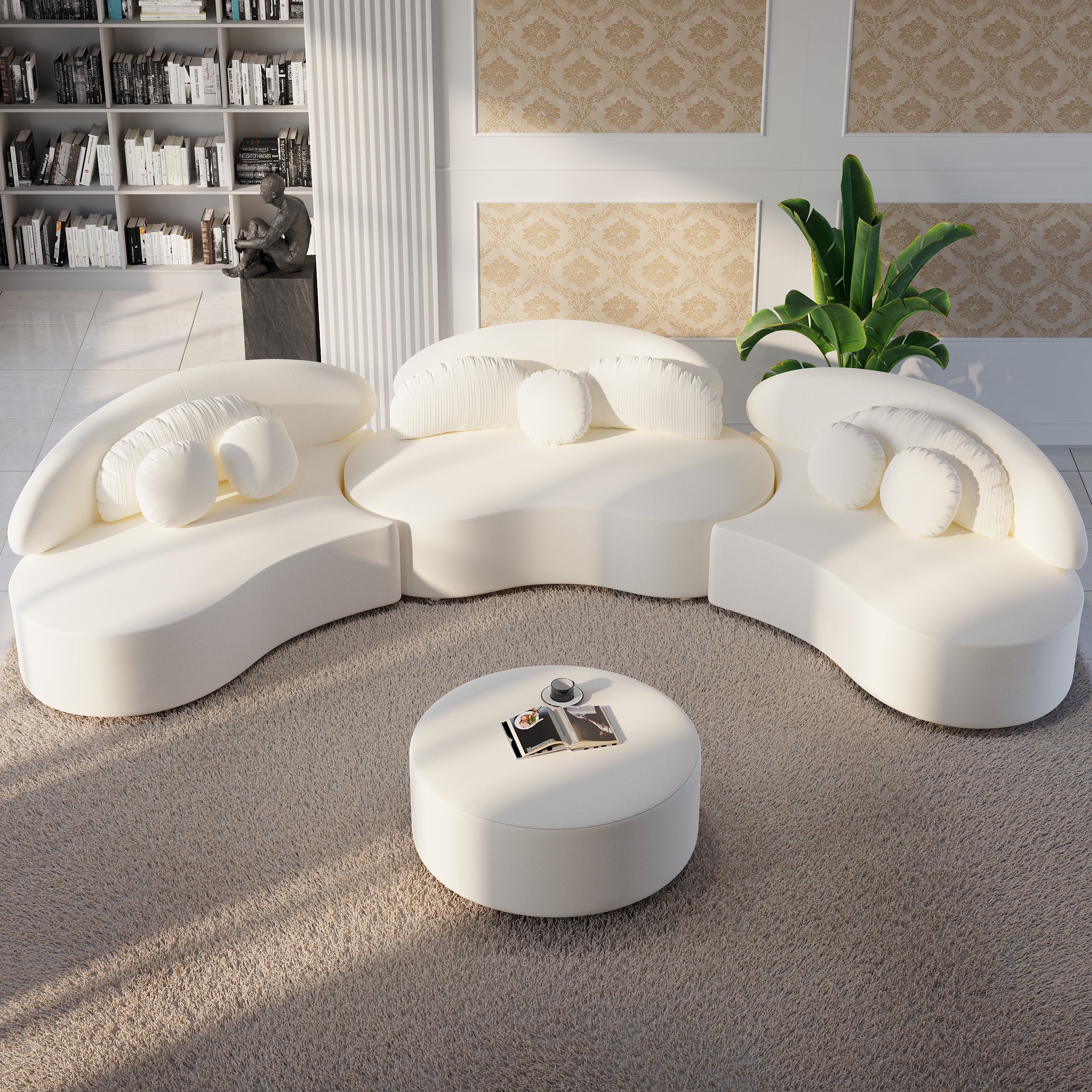 HMR - Curved Sectional Sofa with Ottoman & Pillows