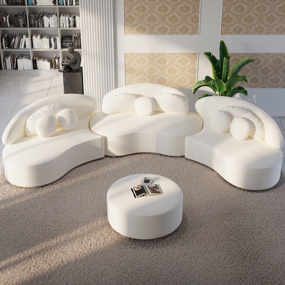 HMR - Curved Sectional Sofa with Ottoman & Pillows
