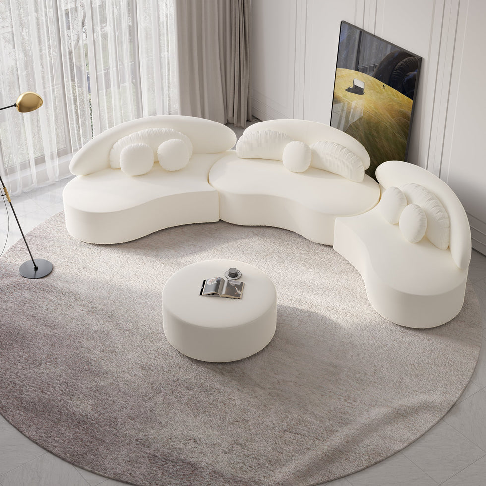 HMR - Curved Sectional Sofa with Ottoman & Pillows