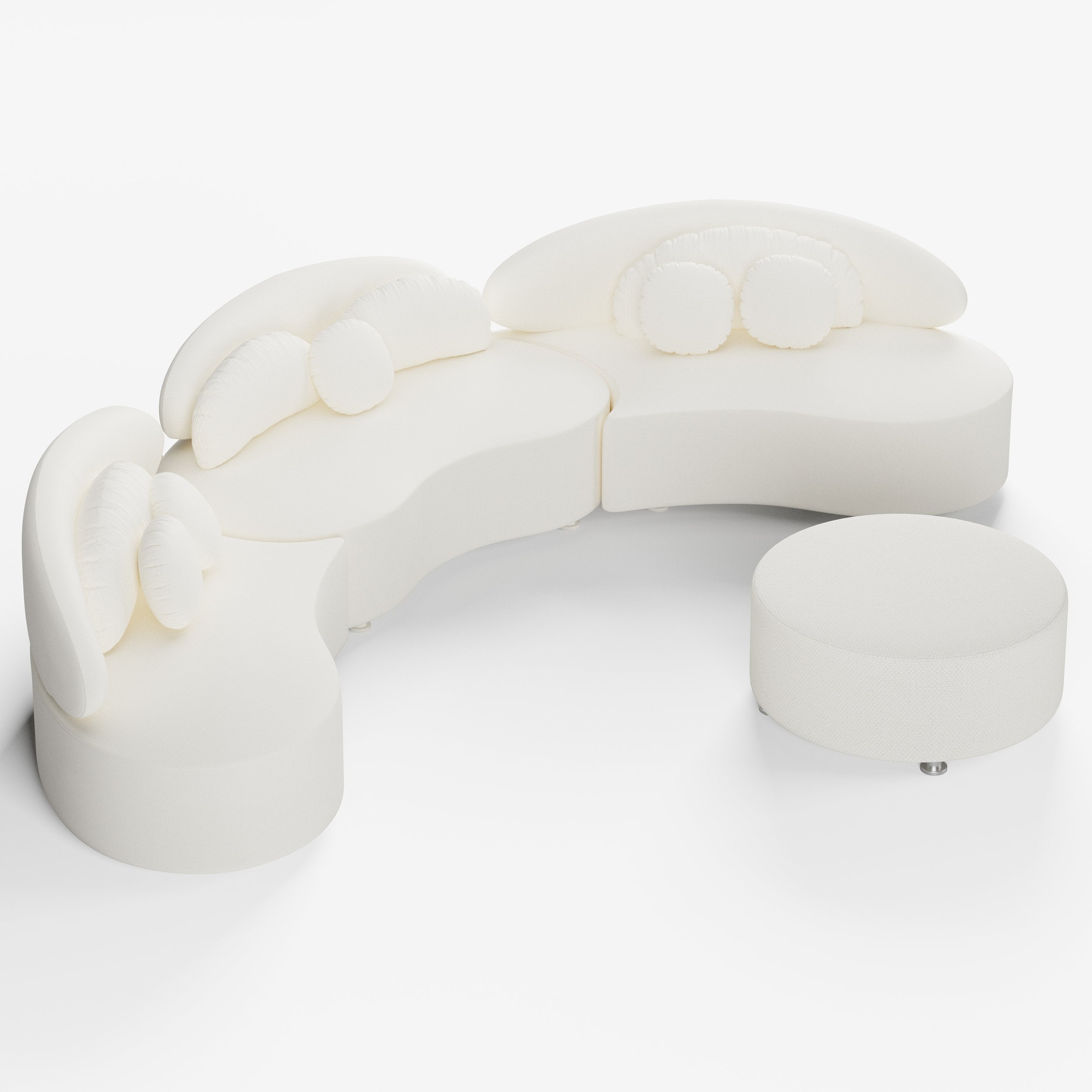 HMR - Curved Sectional Sofa with Ottoman & Pillows