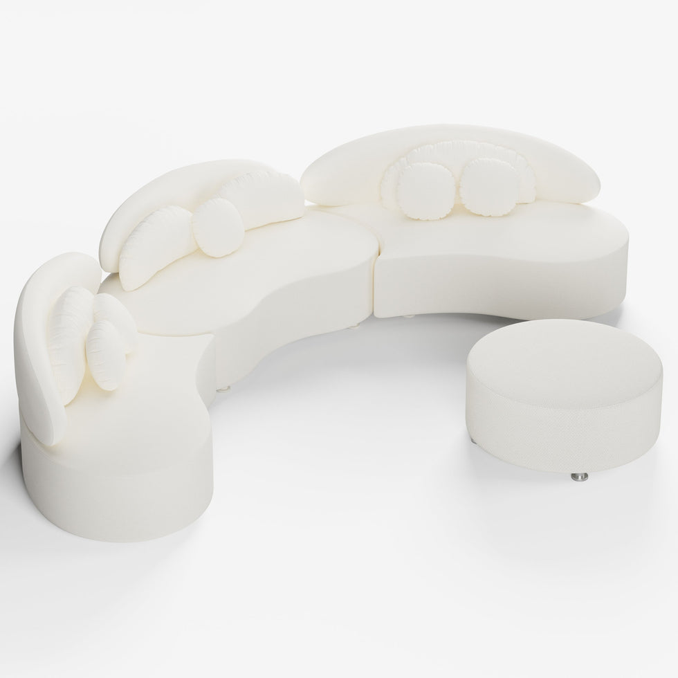 HMR - Curved Sectional Sofa with Ottoman & Pillows