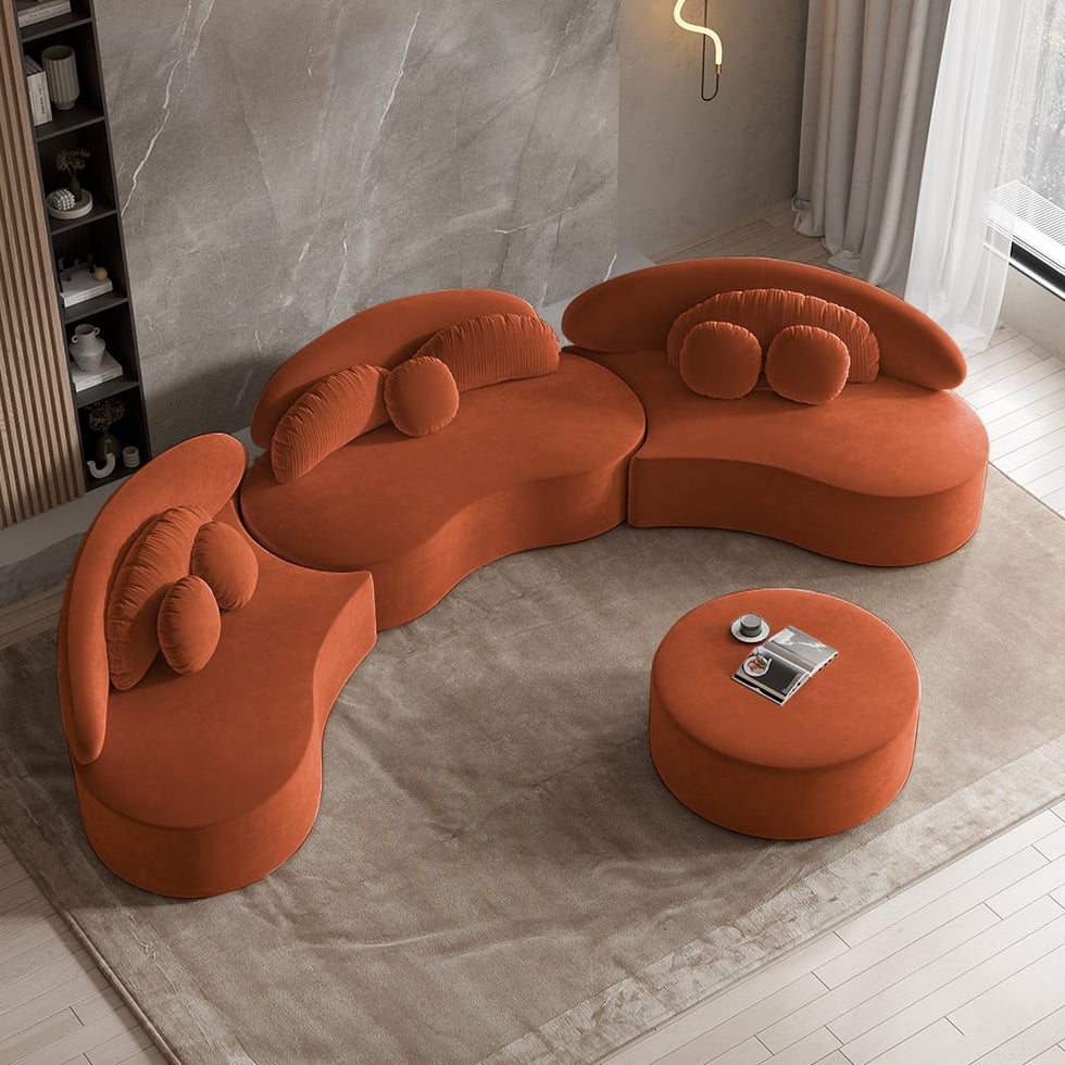HMR - Curved Sectional Sofa with Ottoman & Pillows