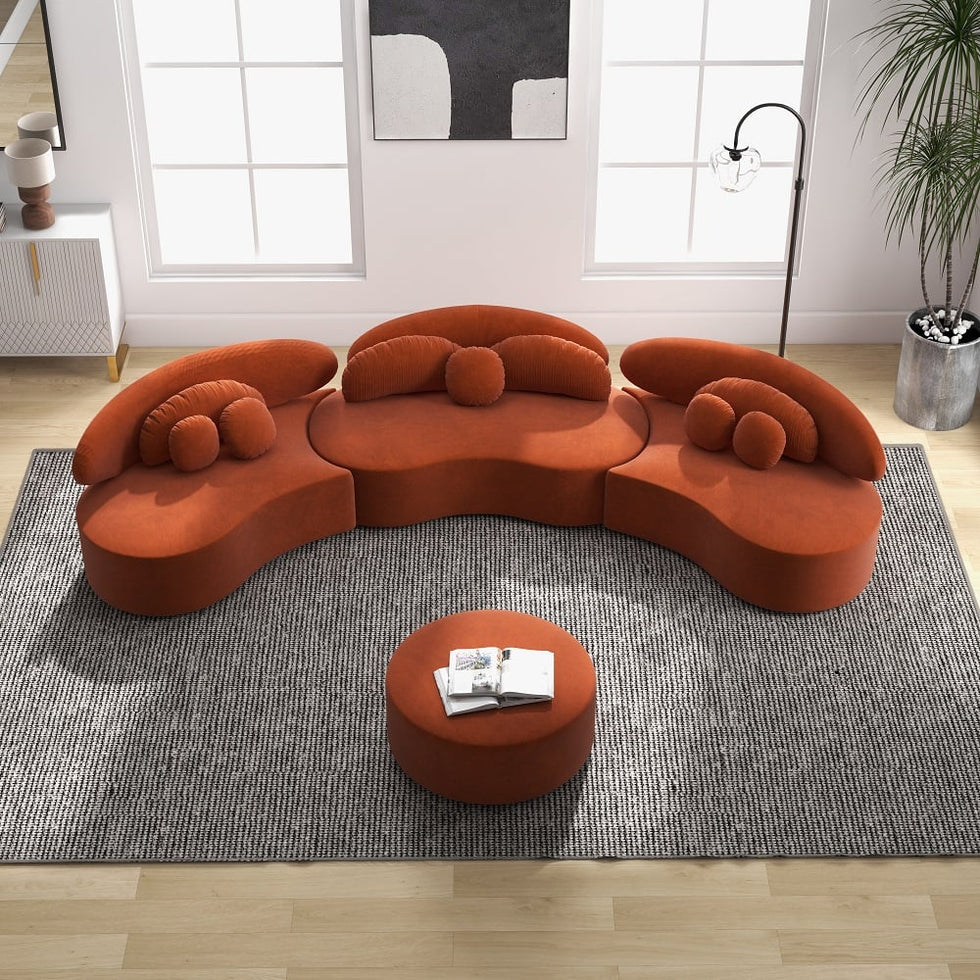 HMR - Curved Sectional Sofa with Ottoman & Pillows