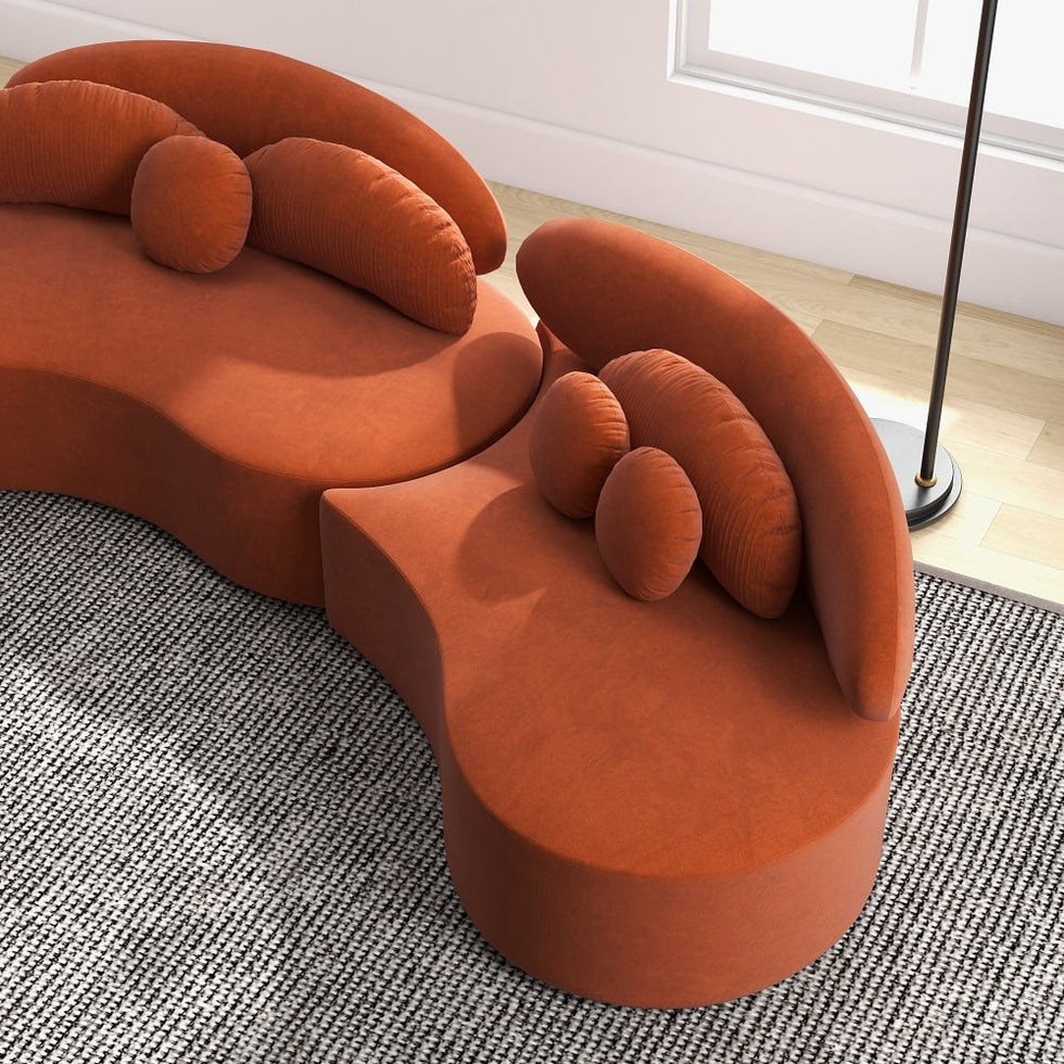 HMR - Curved Sectional Sofa with Ottoman & Pillows