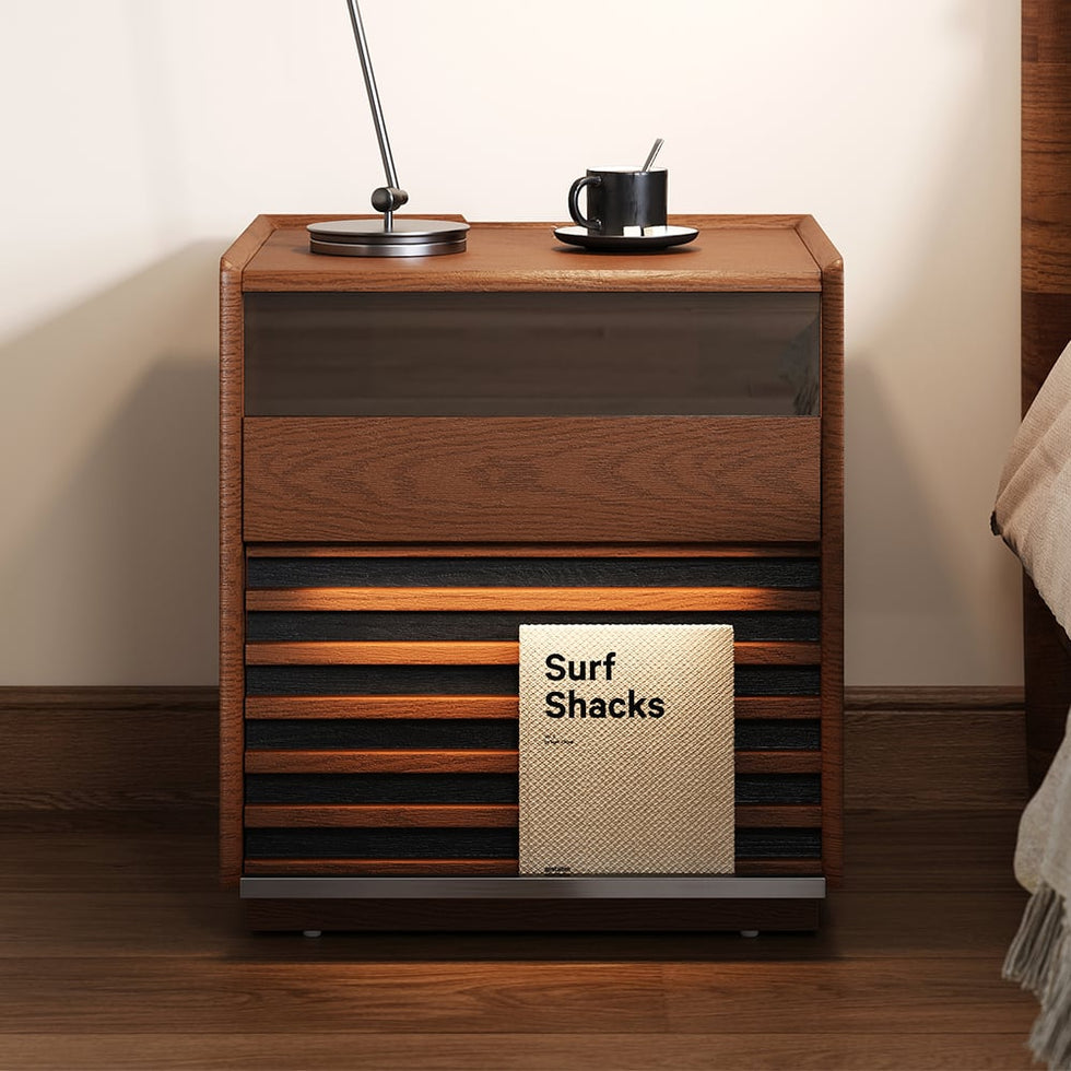 HMR - Modern Walnut Nightstand with Light Wood Bedside Table with 2 Drawers