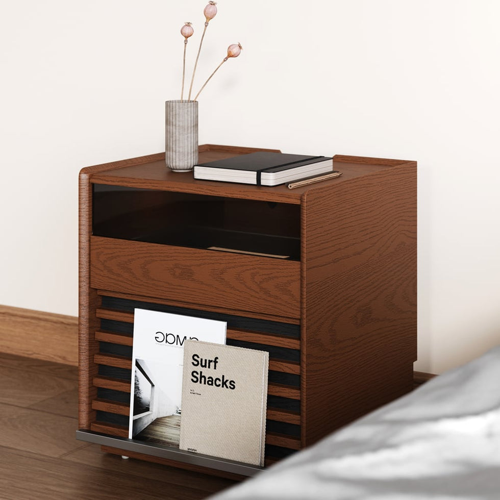 HMR - Modern Walnut Nightstand with Light Wood Bedside Table with 2 Drawers