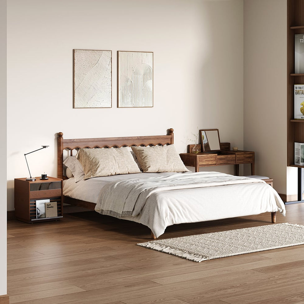 HMR - Modern Walnut Nightstand with Light Wood Bedside Table with 2 Drawers
