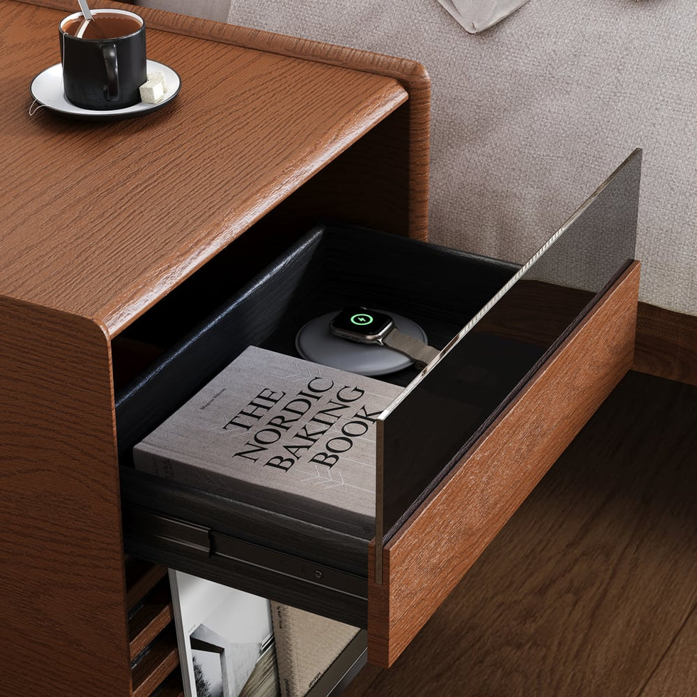 HMR - Modern Walnut Nightstand with Light Wood Bedside Table with 2 Drawers