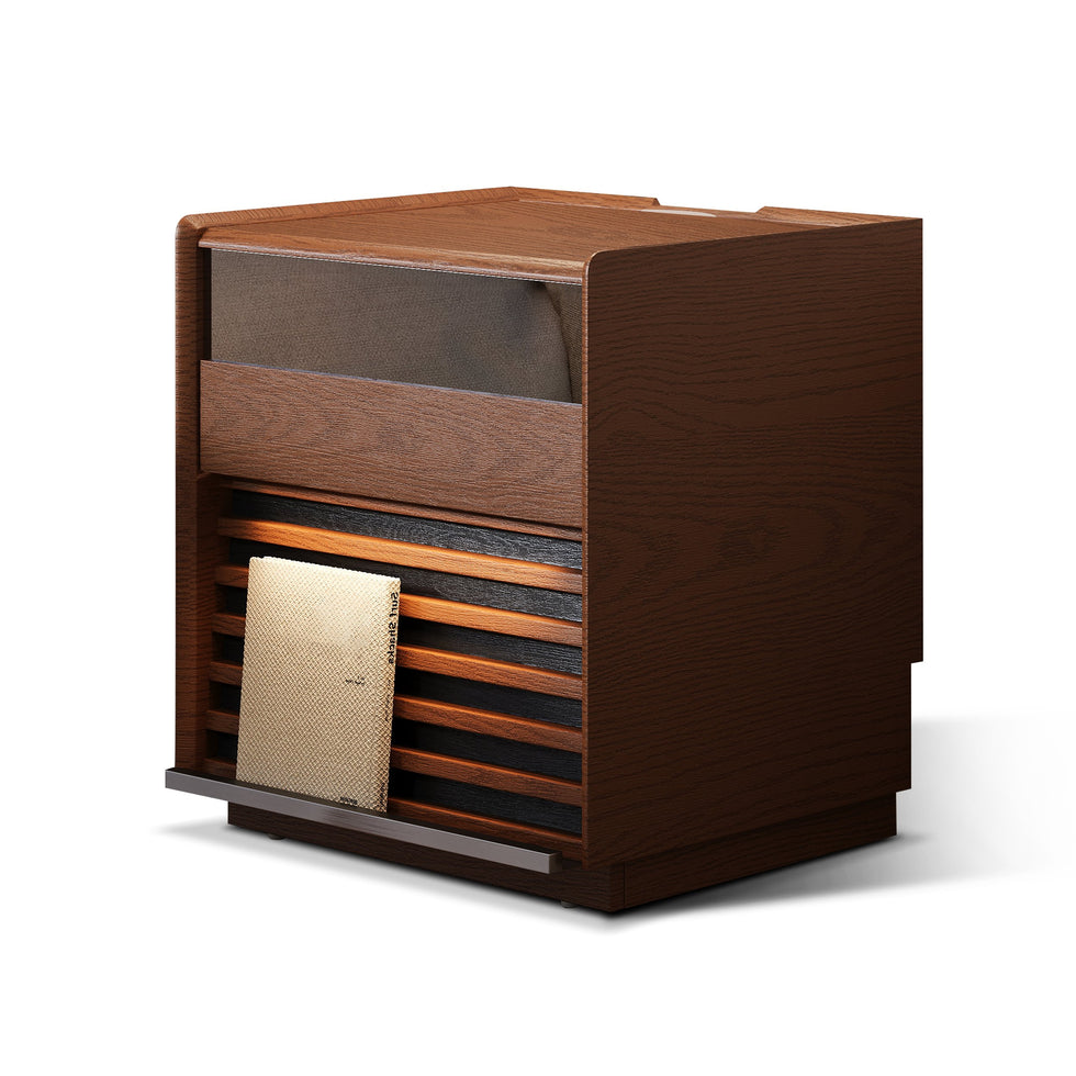 HMR - Modern Walnut Nightstand with Light Wood Bedside Table with 2 Drawers