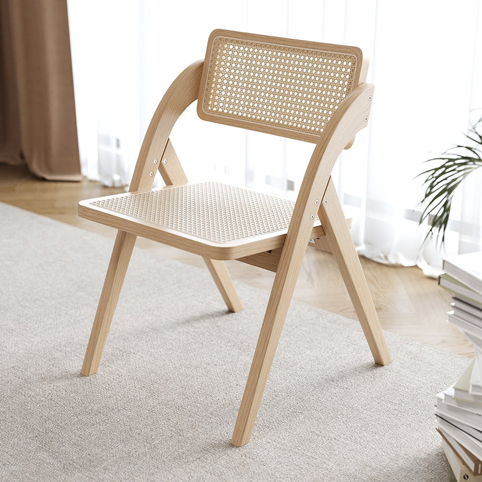 HMR - Japandi Folding Solid Wood Natural Dining Chairs