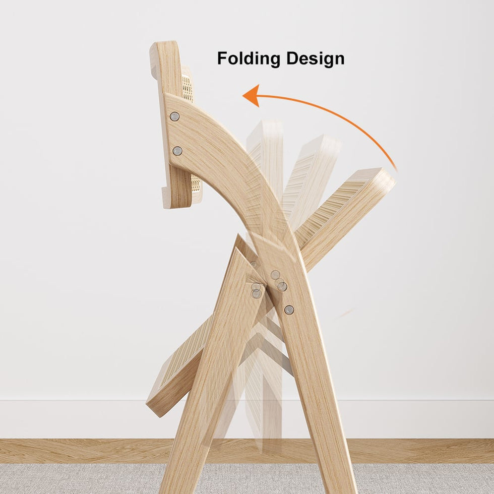 HMR - Japandi Folding Solid Wood Natural Dining Chairs
