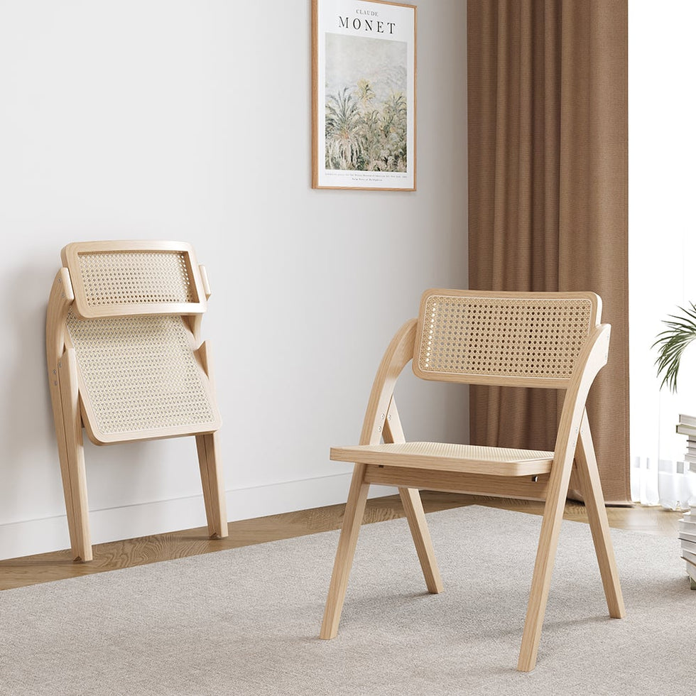 HMR - Japandi Folding Solid Wood Natural Dining Chairs