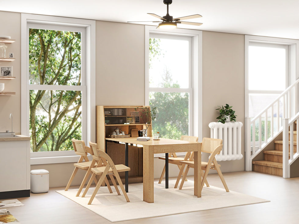 HMR - Japandi Folding Solid Wood Natural Dining Chairs