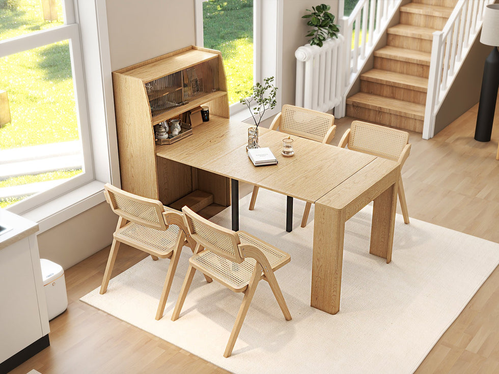 HMR - Japandi Folding Solid Wood Natural Dining Chairs