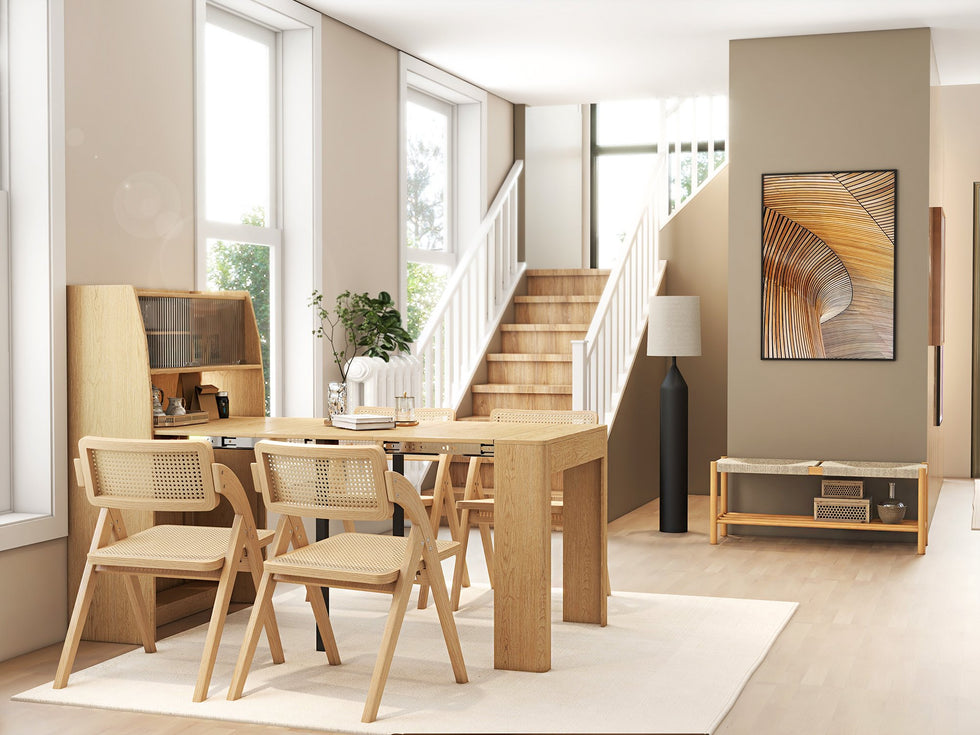 HMR - Japandi Folding Solid Wood Natural Dining Chairs