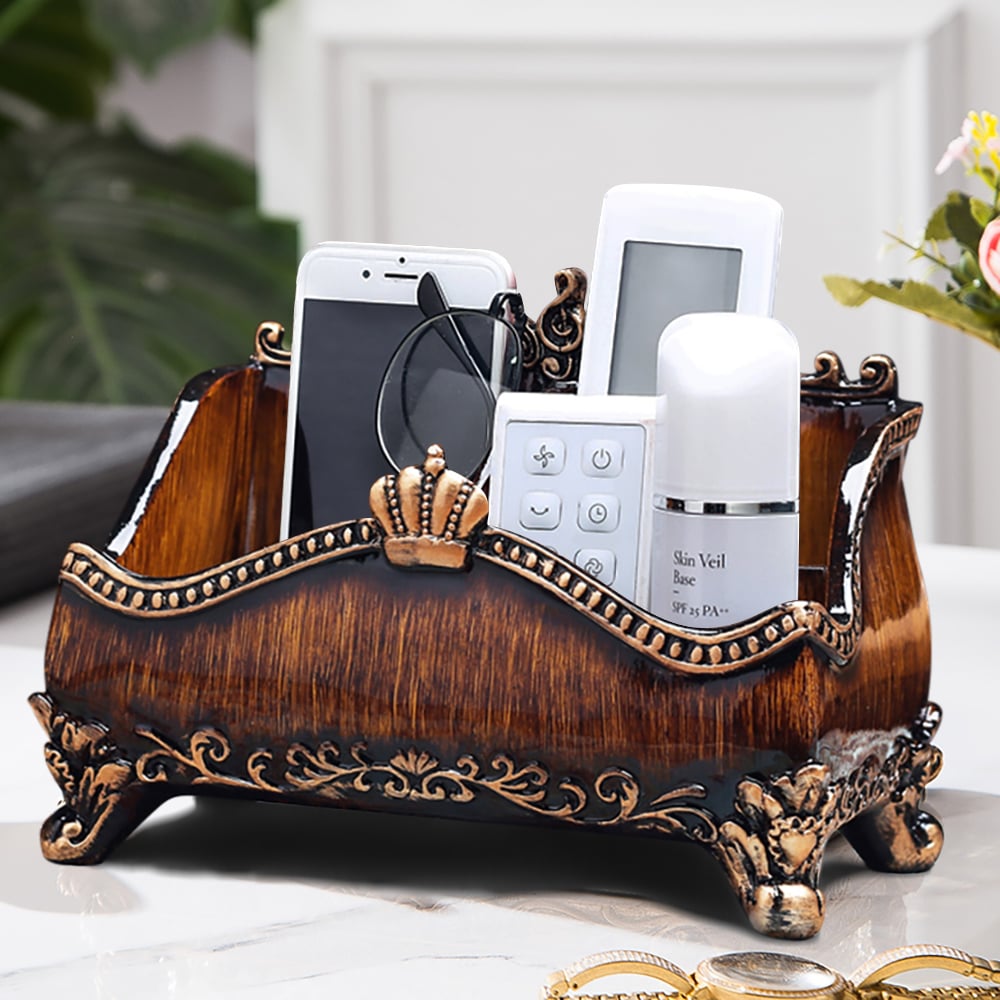 HMR - Vintage Brown Resin Remote Control Holder Living Room Storage Box Home Decoration