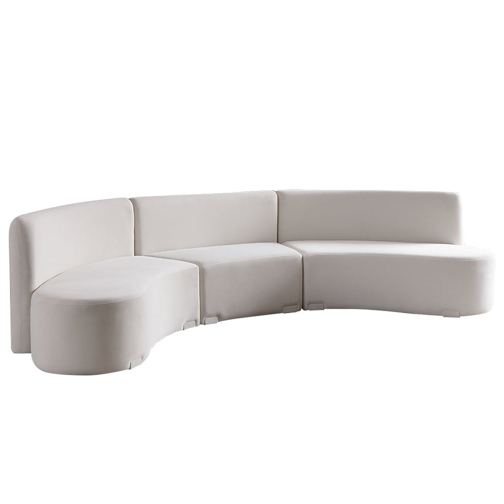 HMR - 120" Modern White Curved Sectional Floor Sofa Velvet Upholstery for Living Room